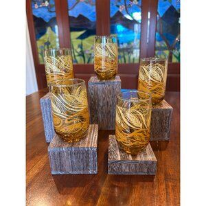 Anchor Hocking Amber Wheat Patterned Mid Century Juice Glasses.